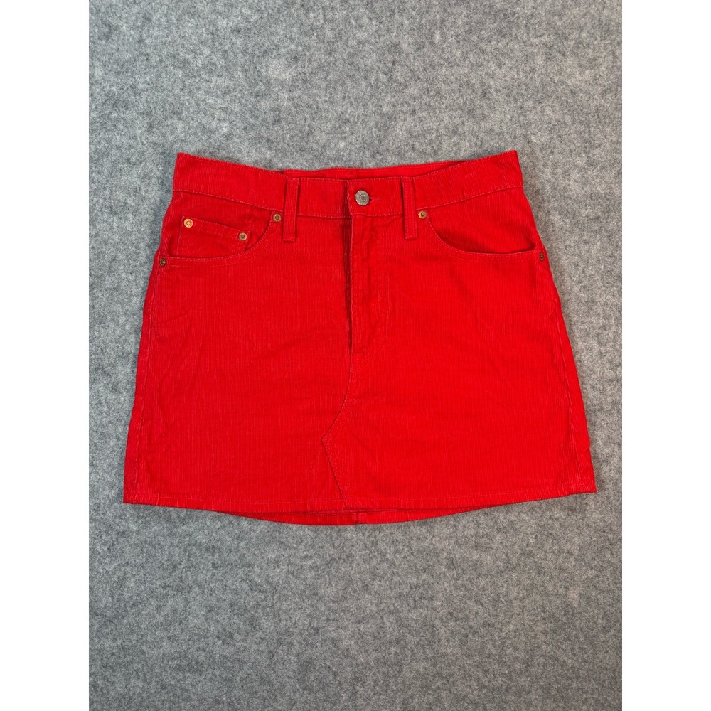 Levis Premium Red Corduroy Mini Skirt Womens 29 High Waisted 5-Pocket Skirt
